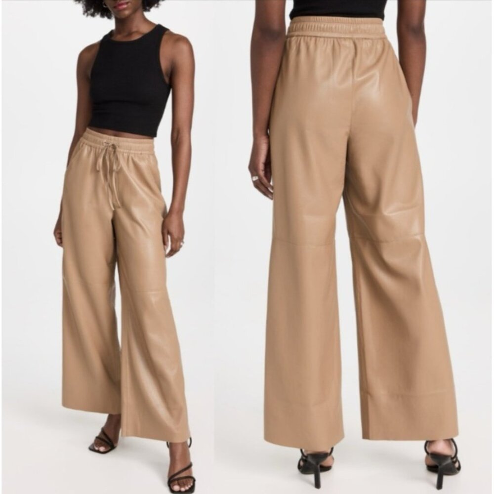 NWT Good American Faux Leather Wide Leg Trousers Warm Carmel Small (GA size 1)